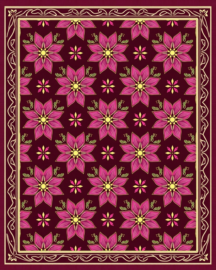 Rich Burgundy Pink Floral Medallion Rug