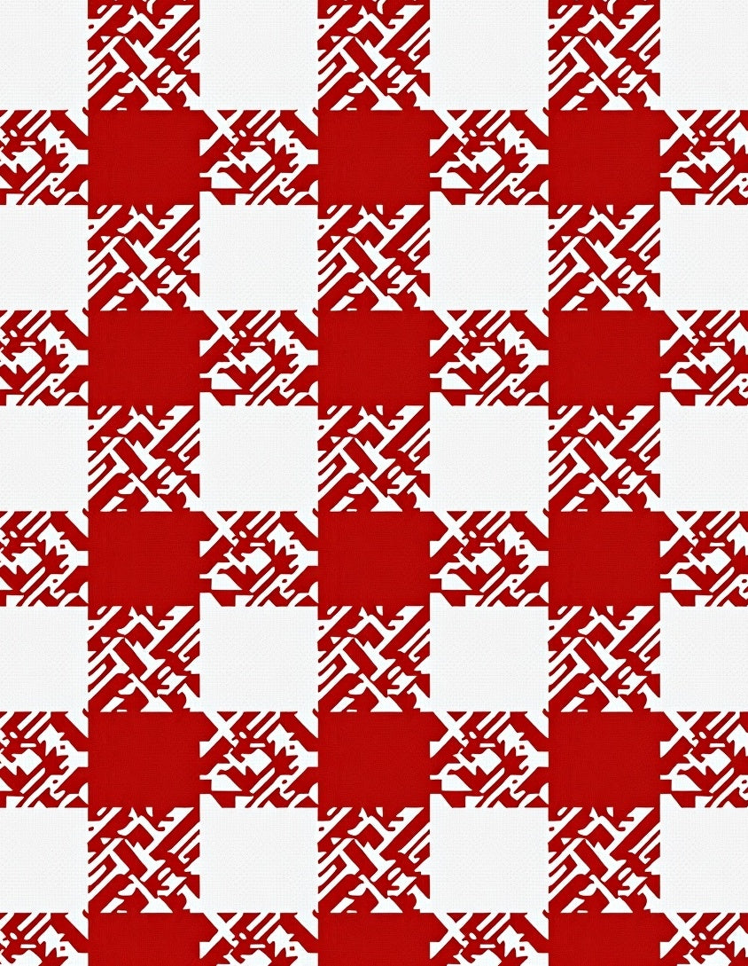 Bold Red White Abstract Checkered Rug