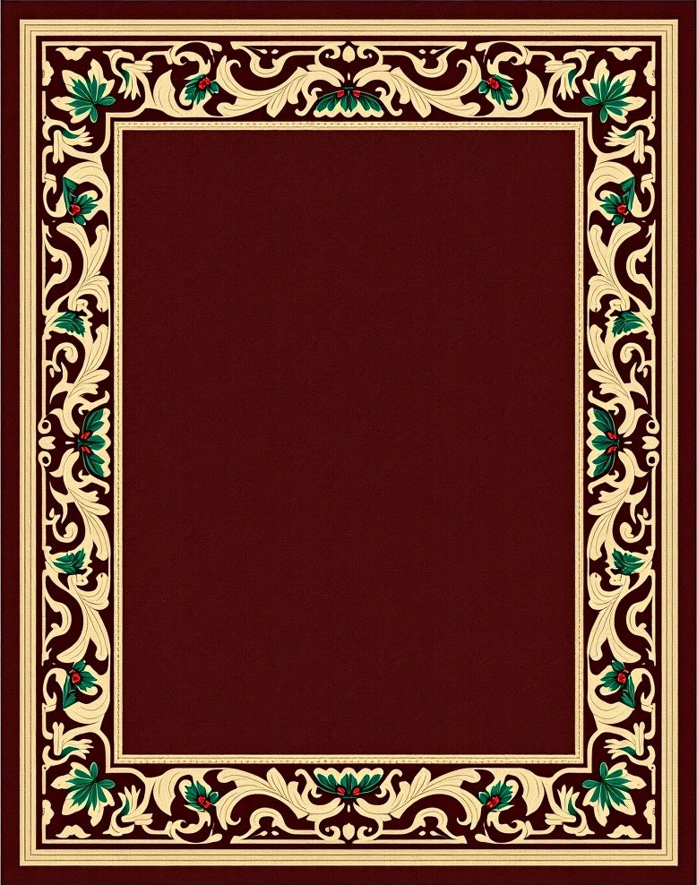 Crimson Tan Vine Floral Border Rug