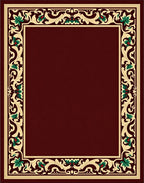 Crimson Tan Vine Floral Border Rug