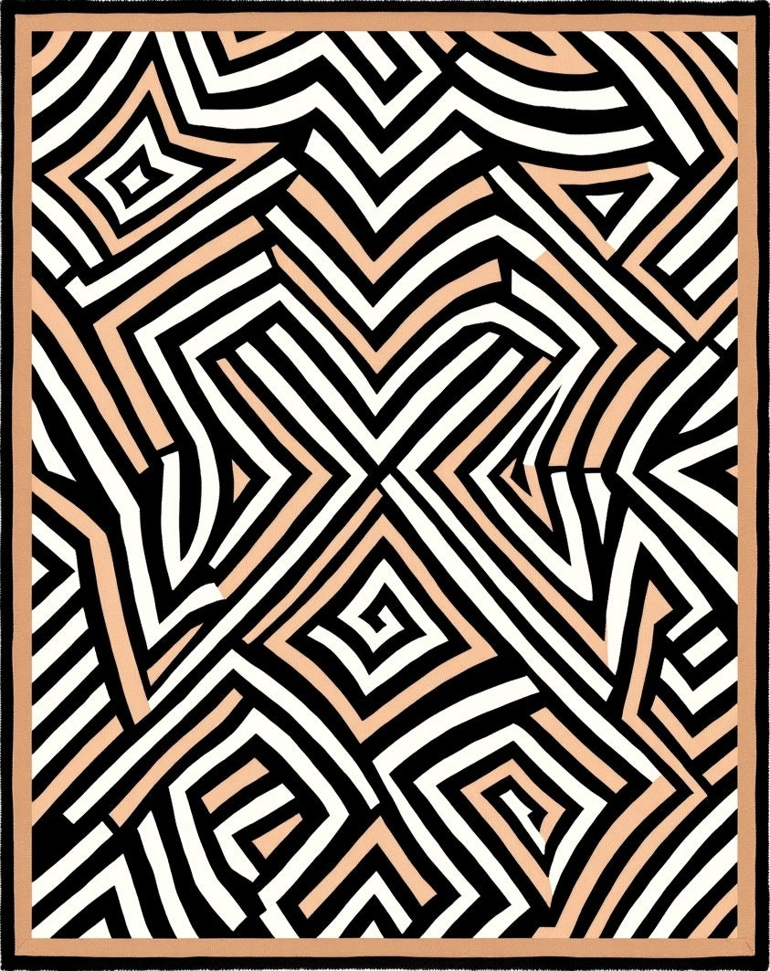 Geometric Peach Black White Abstract Form Rug