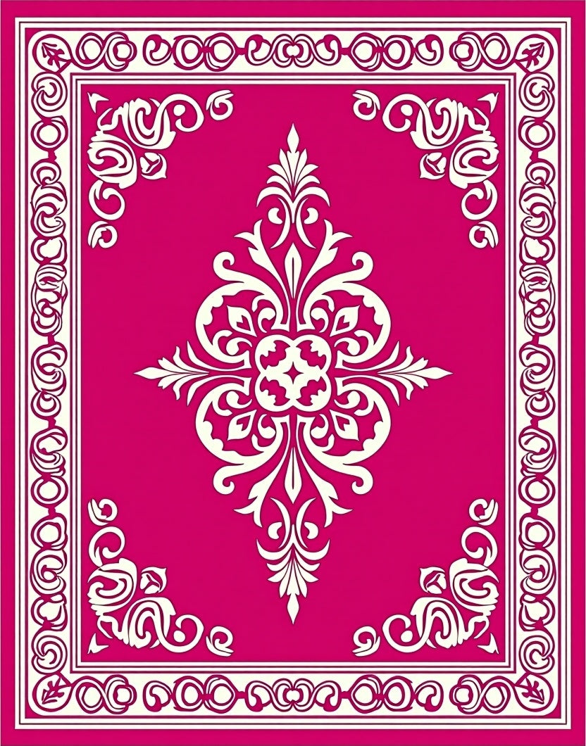 Vibrant Fuchsia Floral Scrollwork Rug