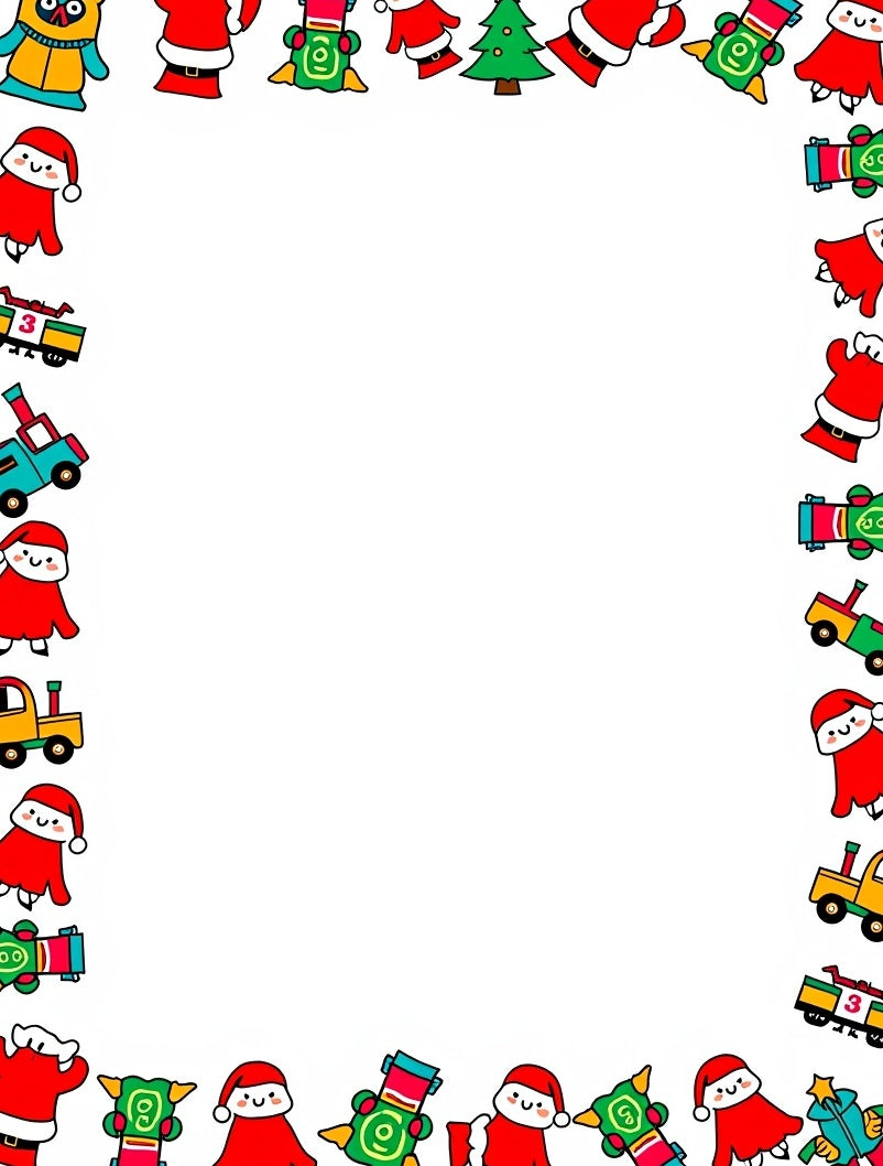 Whimsical Christmas Characters Train Border Rug