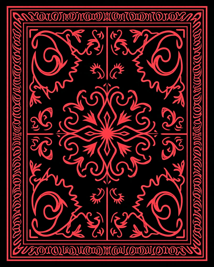 Bold Red Floral Scrollwork Borders Rug