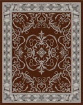 Ornate Brown and Beige Floral Scroll Rug