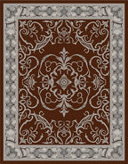 Ornate Brown and Beige Floral Scroll Rug