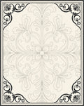 Cream and Black Scrollwork Floral Rug