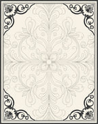 Cream and Black Scrollwork Floral Rug
