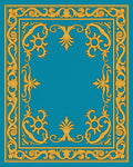 Gold Ornate Border Teal Rug