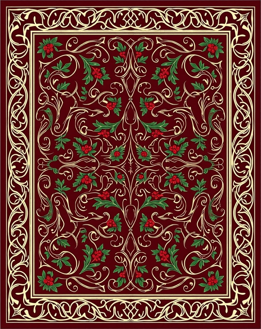 Burgundy Red Floral Scroll Vine Rug