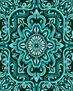 Teal Medallion Floral Swirl Rug
