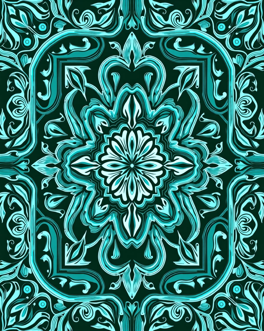 Teal Medallion Floral Swirl Rug