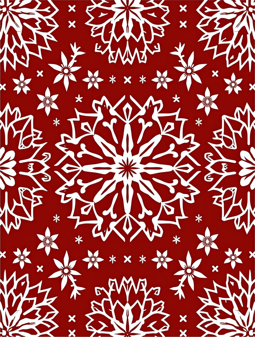 Classic Red Snowflake Mandala Decor Rug