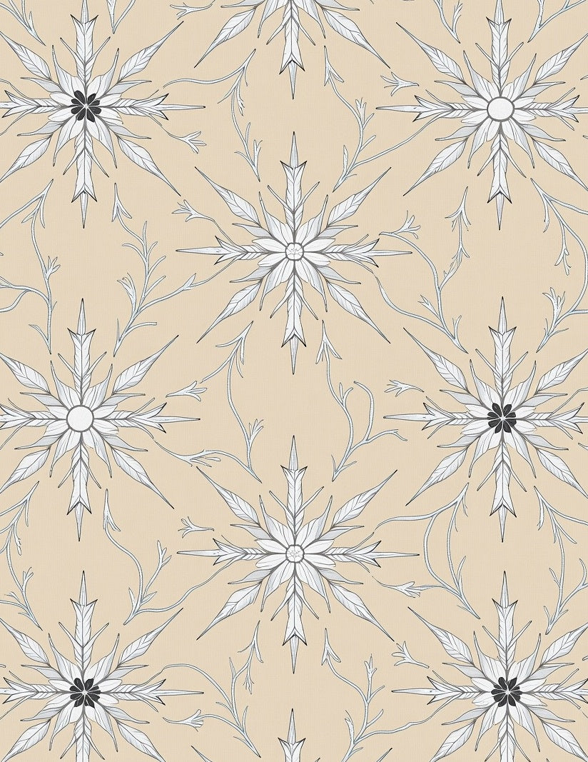 Natural Beige Snowflake Floral Art Rug