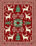 Cream Deer And Teal Evergreen Holiday Rug