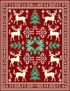Cream Deer And Teal Evergreen Holiday Rug