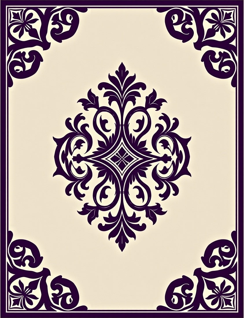 Dark Plum Damask Scroll Medallion Rug