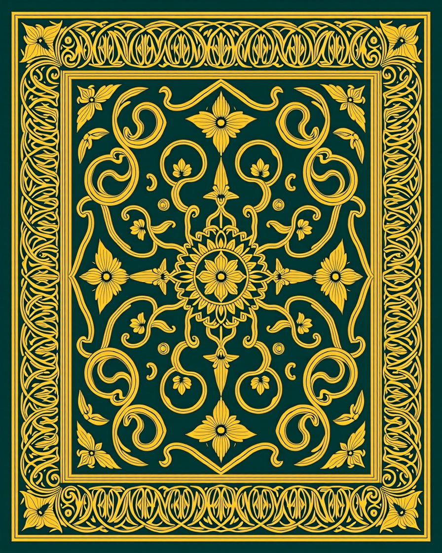 Emerald Green Gold Floral Medallion Rug