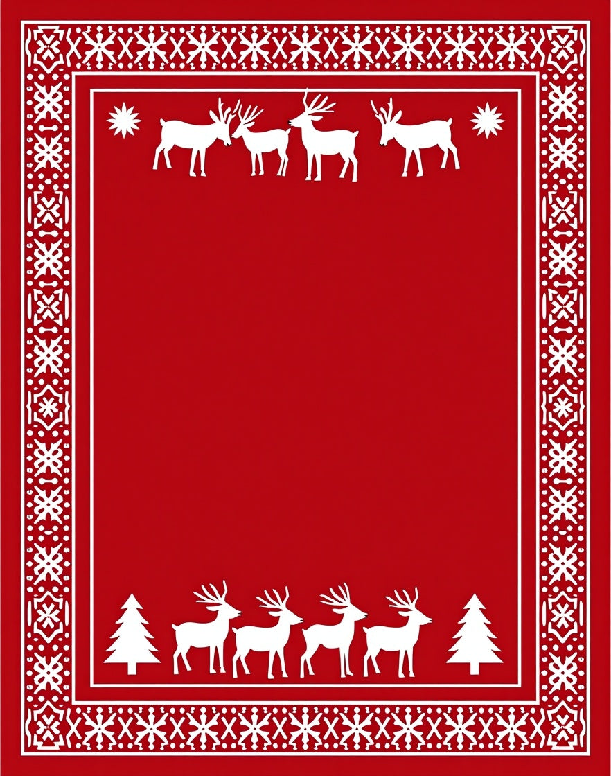 Crimson Red White Reindeer Forest Border Rug