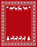 Crimson Red White Reindeer Forest Border Rug