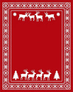 Crimson Red White Reindeer Forest Border Rug
