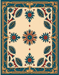 Teal Crimson Floral Sunburst Border Rug
