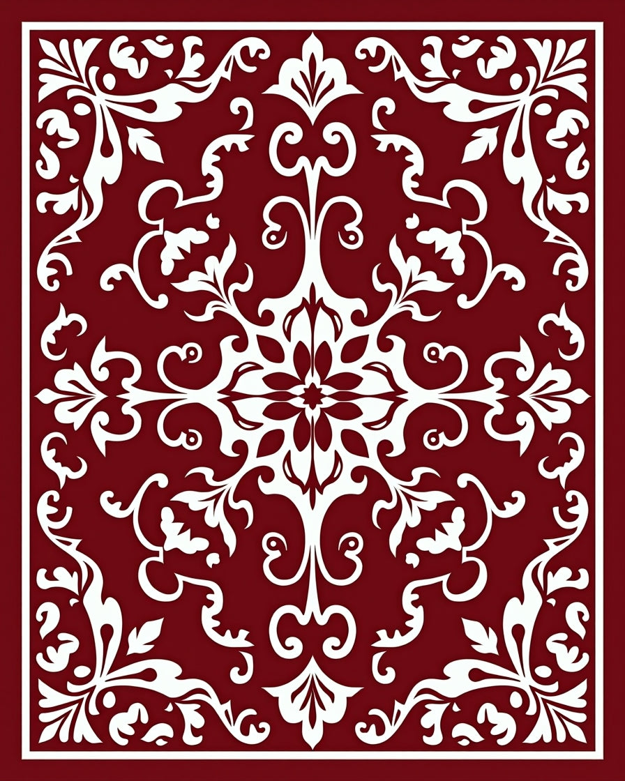 Crimson White Floral Medallion Accents Rug
