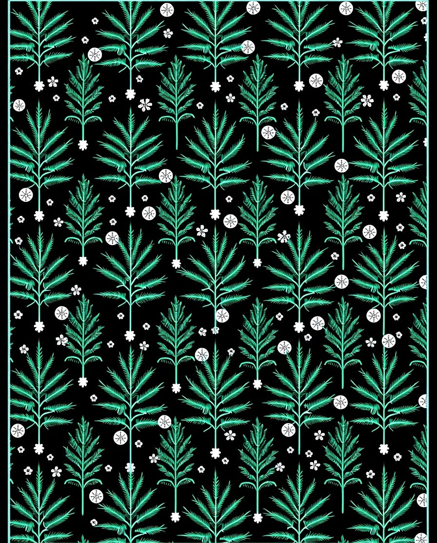 Emerald Frond Floral Black Rug