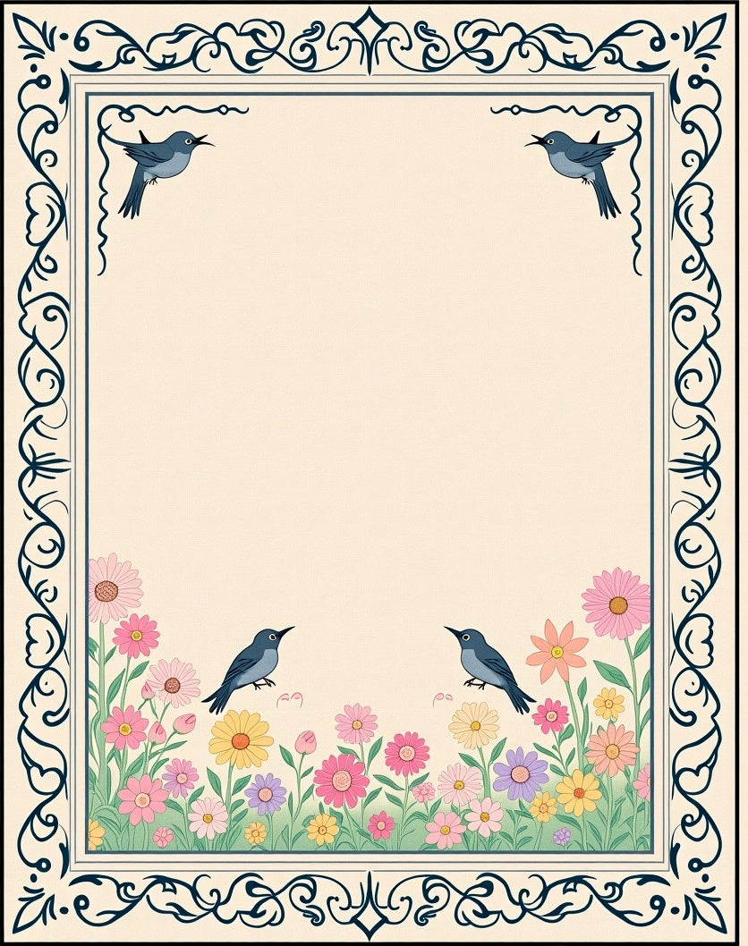 Spring Garden Birds Floral Frame Rug