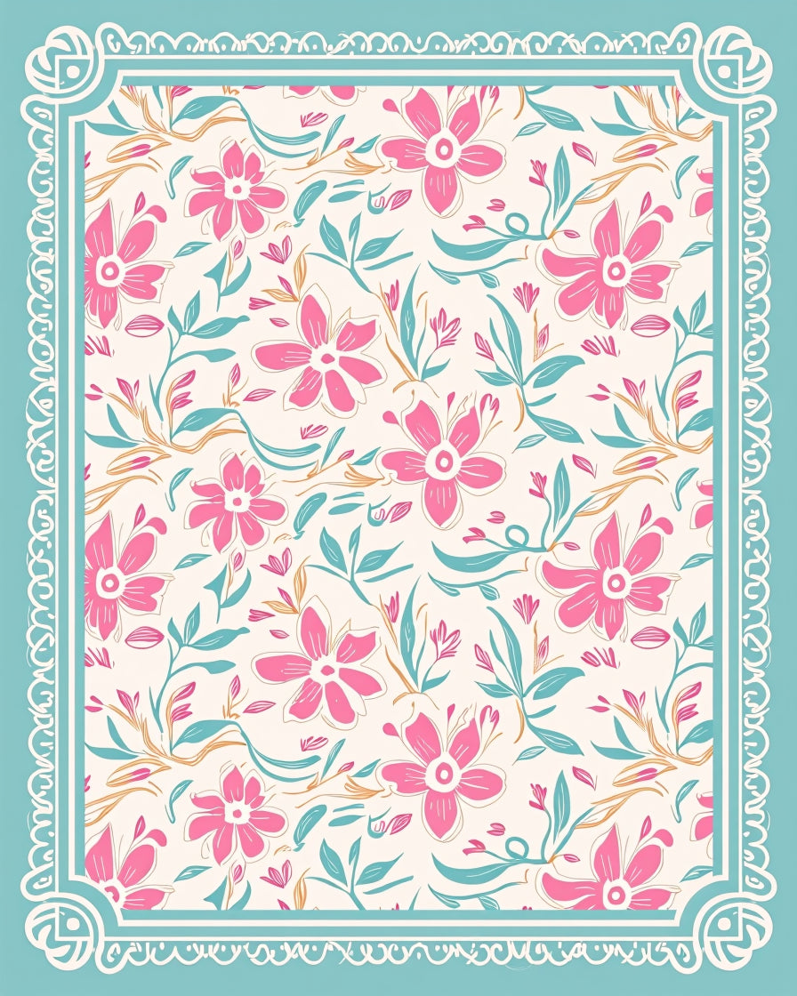 Pink Floral Garden Whimsical Rug