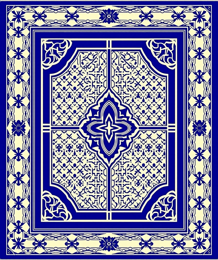 Classic Blue Cream Intricate Medallion Rug