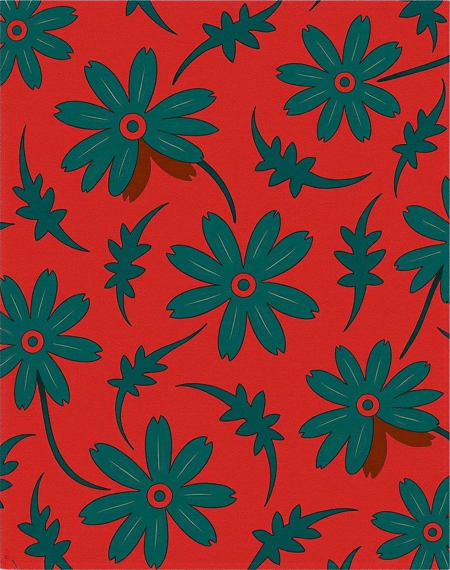 Bold Teal Floral Medallion Arrangement Rug