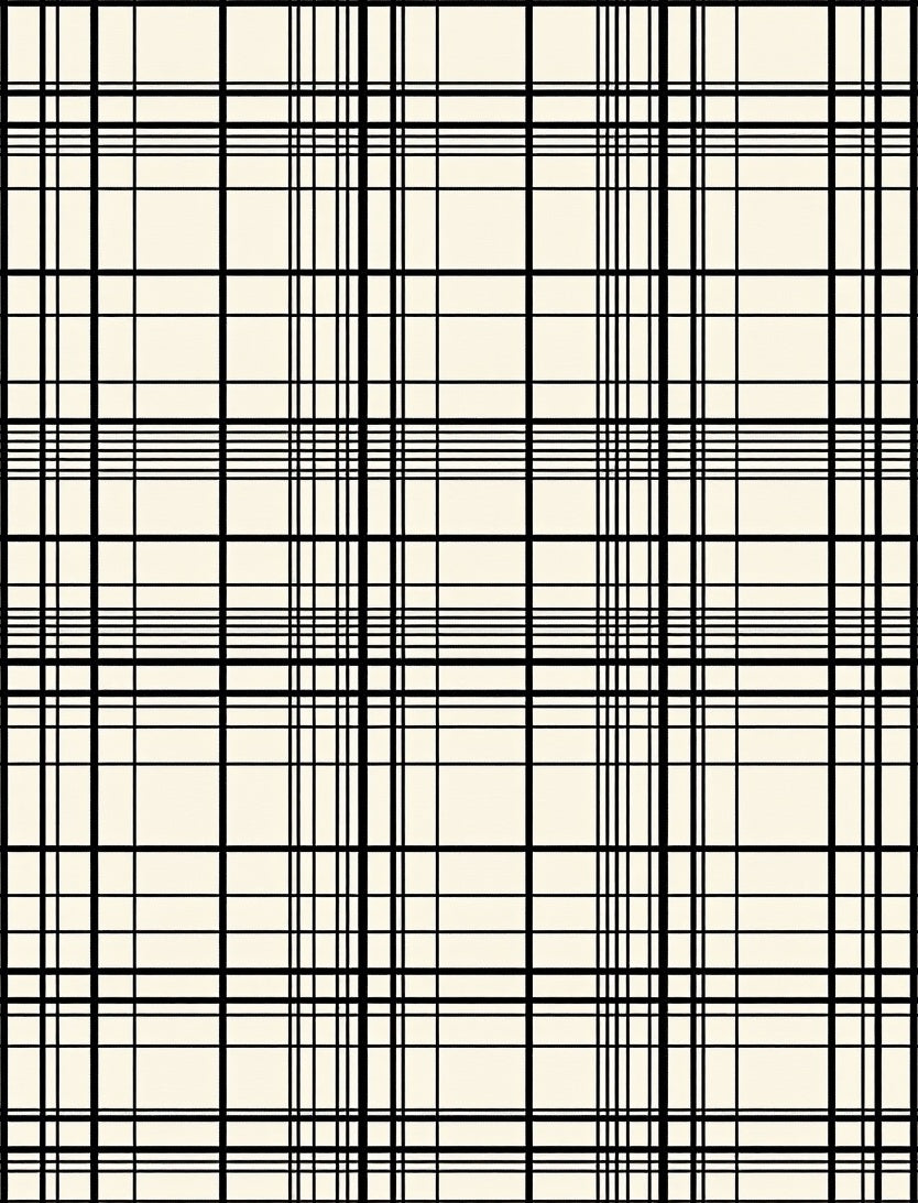 Classic Ivory Black Plaid Lines Rug