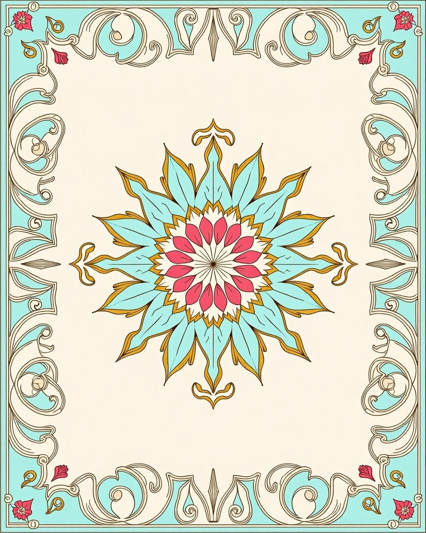 Coastal Teal Floral Starburst Rug