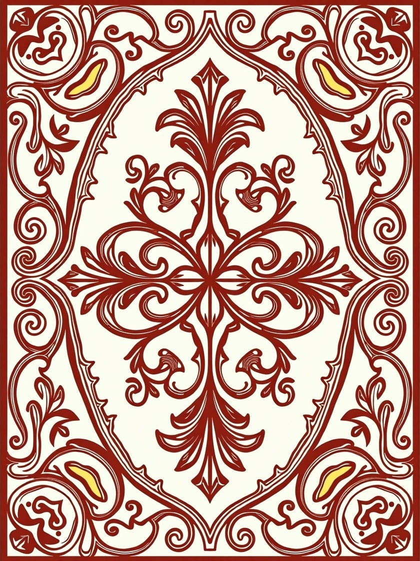 Crimson Cream Floral Crest Oval Rug
