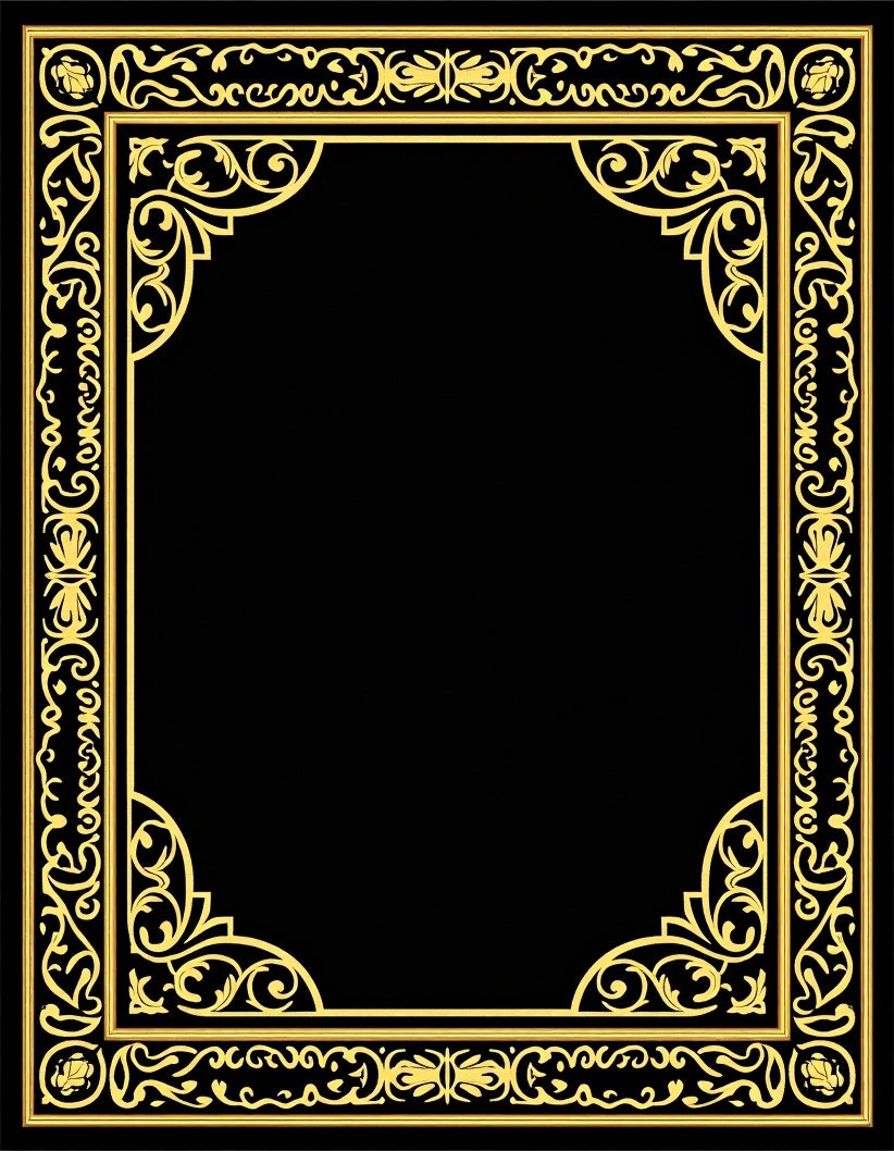 Ornate Gold Black Floral Border Rug