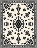 Black Floral Medallion Ivory Border Rug