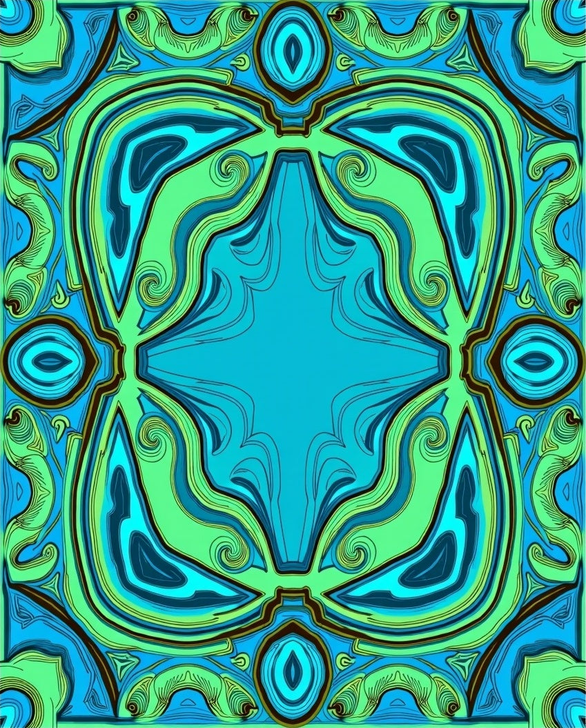Turquoise Swirl Abstract Tile Rug