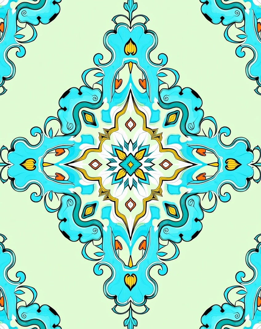 Aqua Teal Ornate Medallion Mandala Rug