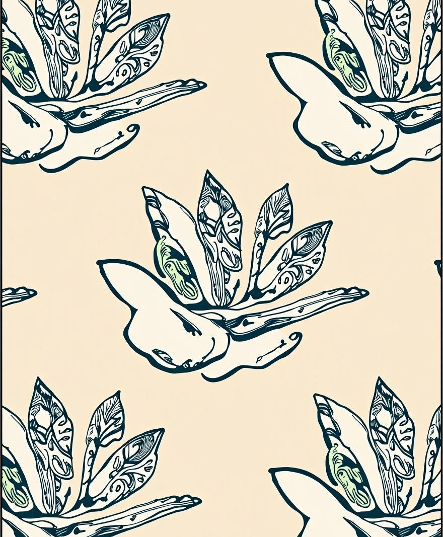 Cream Teal Botanical Bloom Repeating Layout Rug