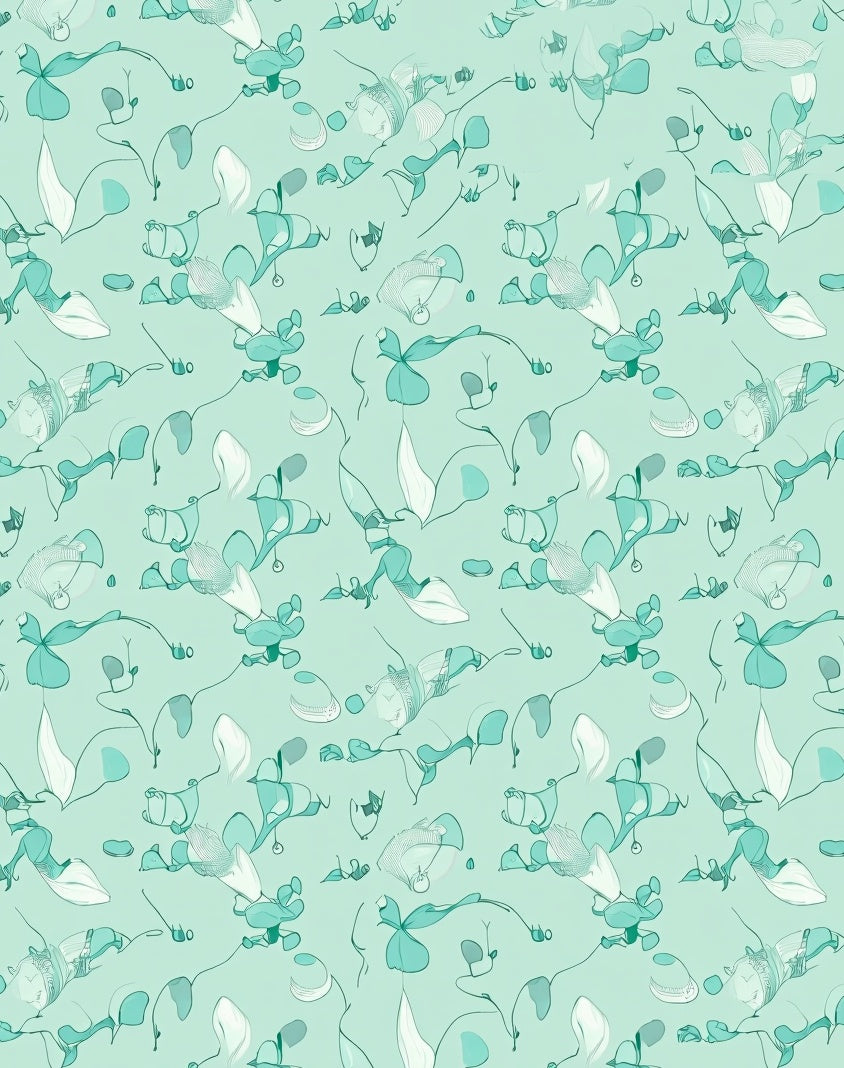 Teal Cream Whimsical Botanical Swirl Rug