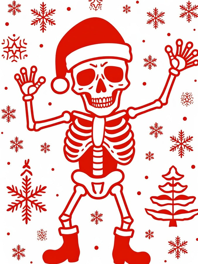 Jolly Red Skeleton Snowflakes Christmas Tree Rug
