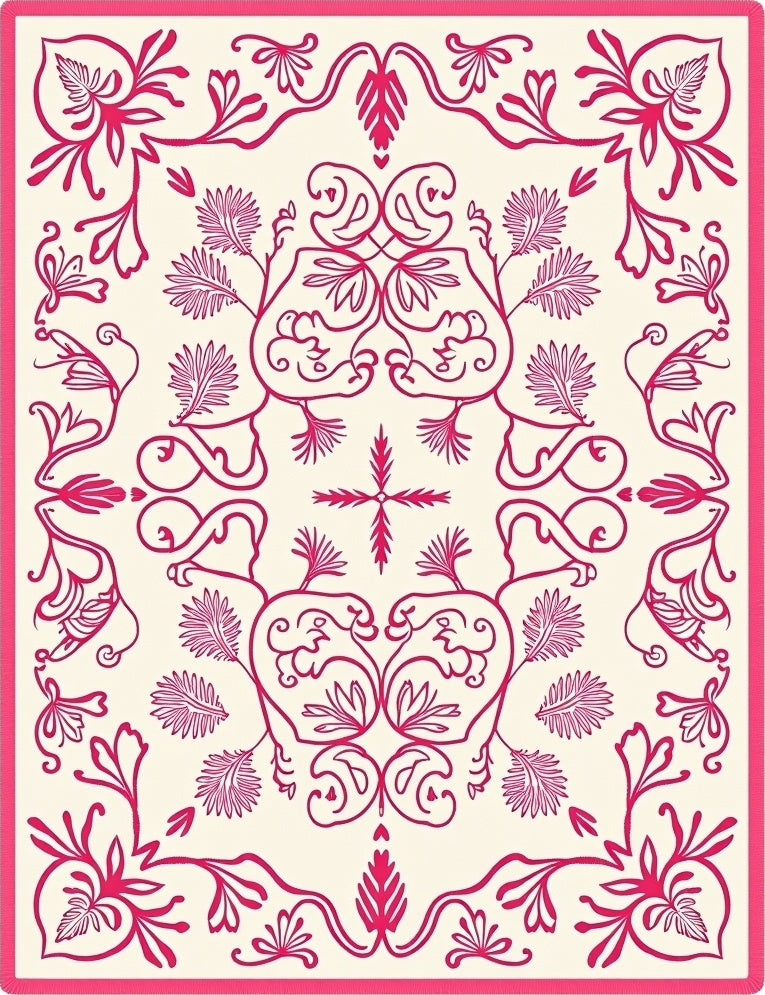 Crimson Floral Swirl Frame Rug