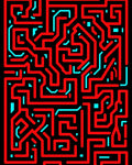 Red Blue Circuit Board Maze Rug