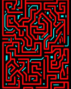 Red Blue Circuit Board Maze Rug