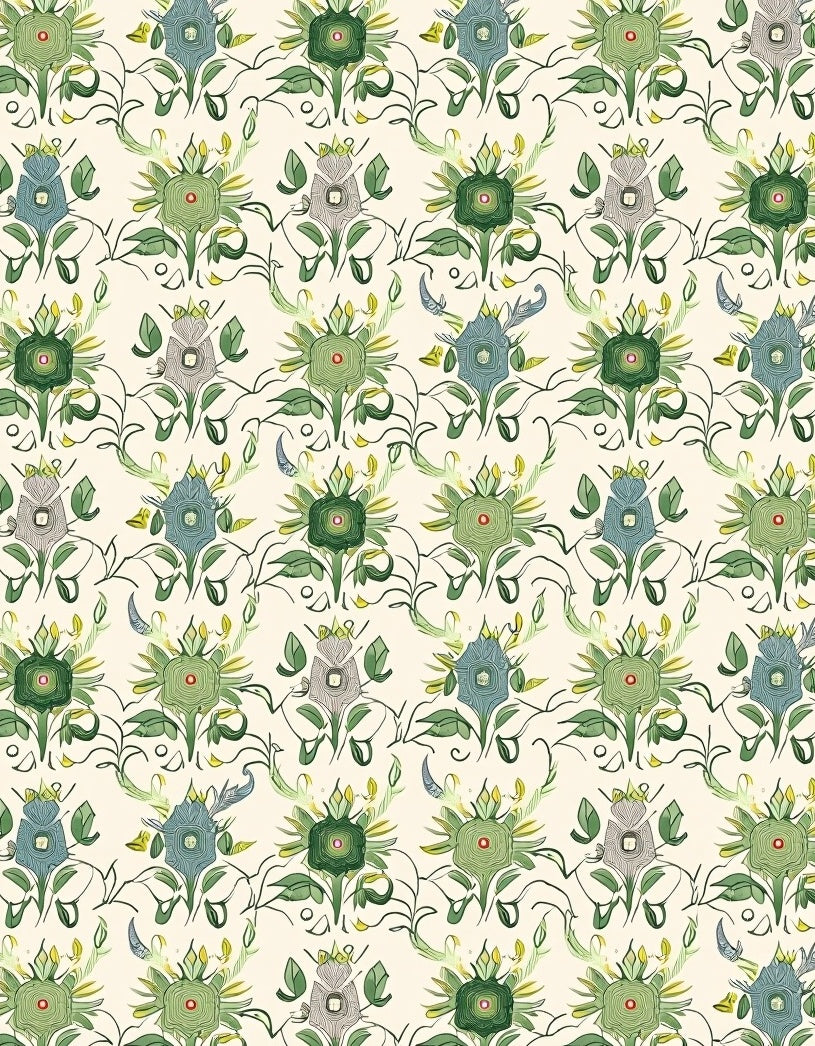 Green Blue Floral Vine Art Nouveau Rug