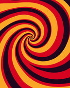 Vibrant Red Yellow Swirl Illusion Rug