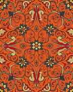 Ornate Orange Floral Swirl Medallion Rug