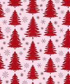 Crimson Christmas Trees Snowflake Arrangement Rug