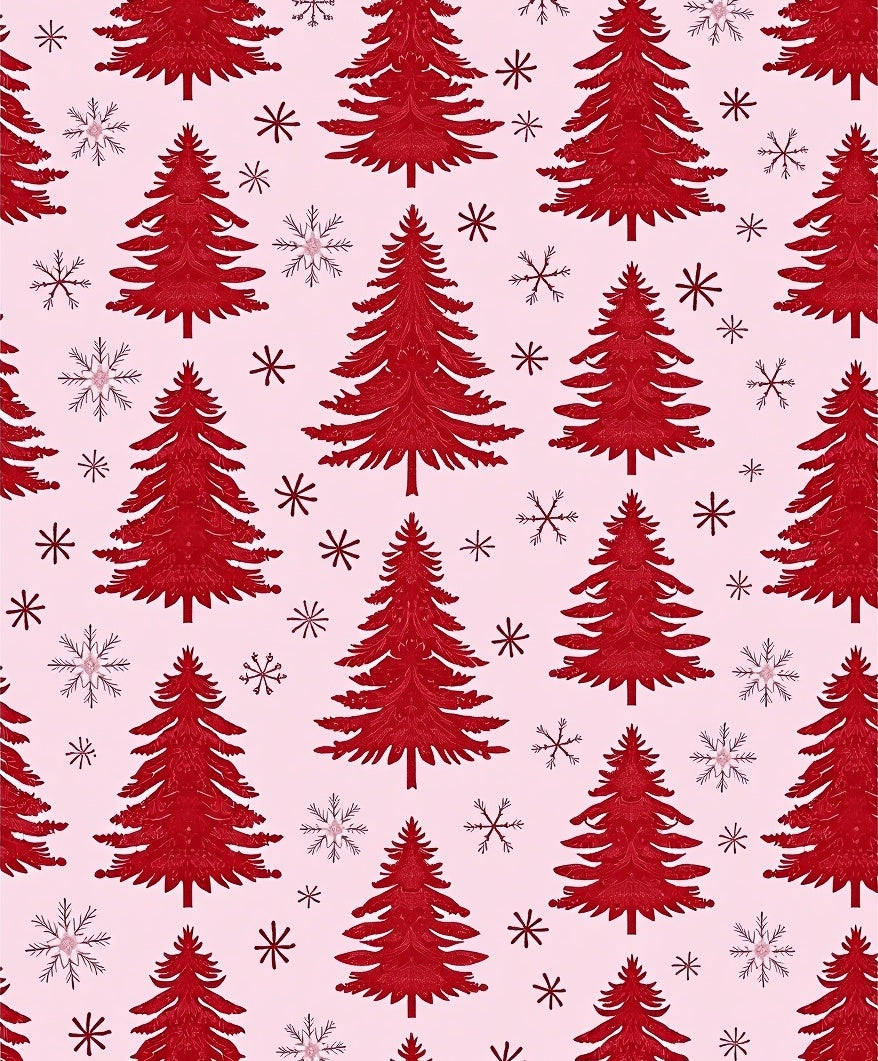 Crimson Christmas Trees Snowflake Arrangement Rug